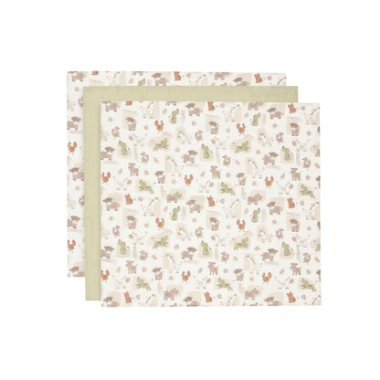 Jollein Essuie Tetra Barn Buddies Multi Lg 70 x L 70 cm – 3 Pièces