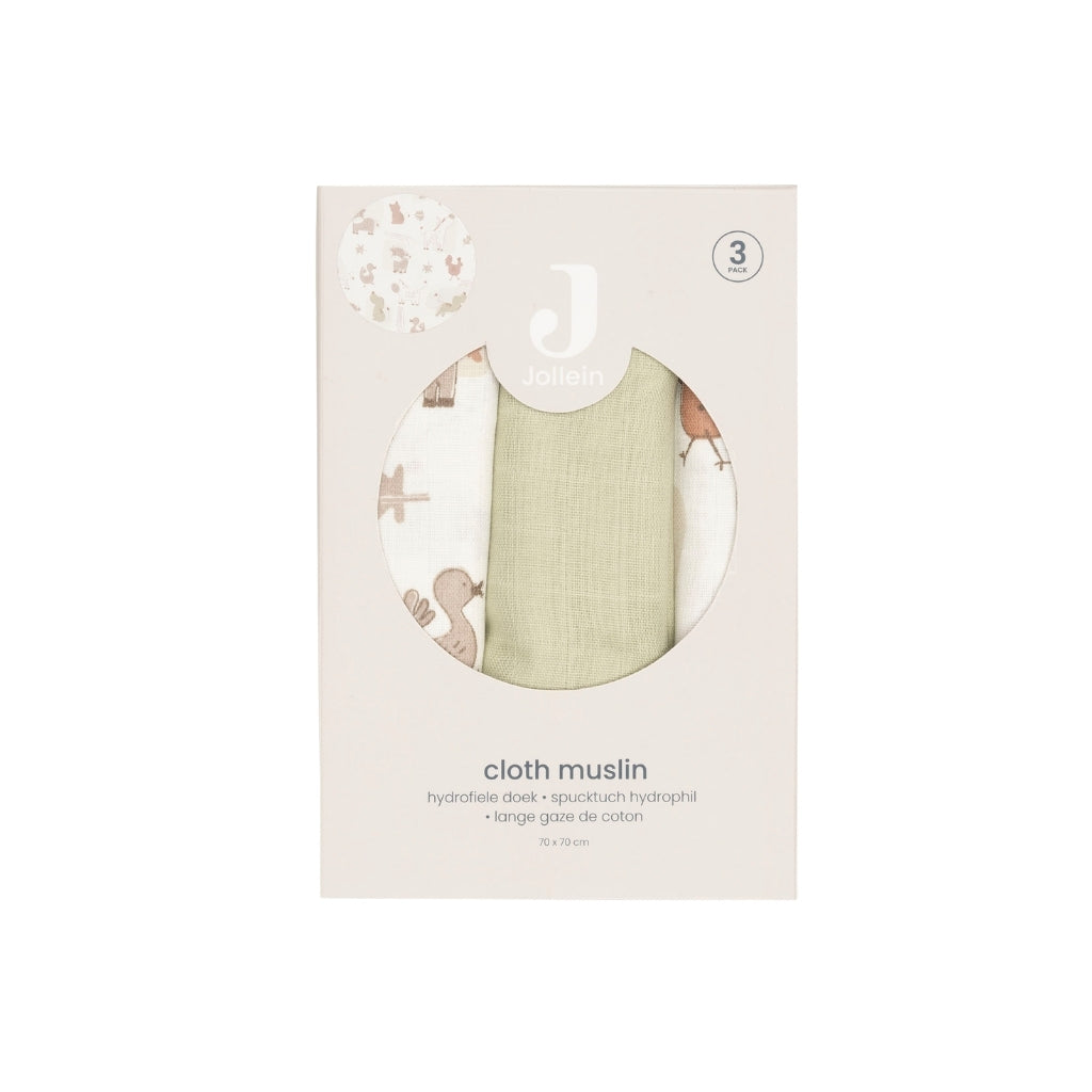 Jollein Essuie Tetra Barn Buddies Multi Lg 70 x L 70 cm – 3 Pièces