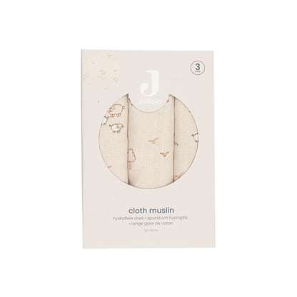Jollein Tetradoek Woolly Multi B 70 x L 70 cm – 3 Stuks