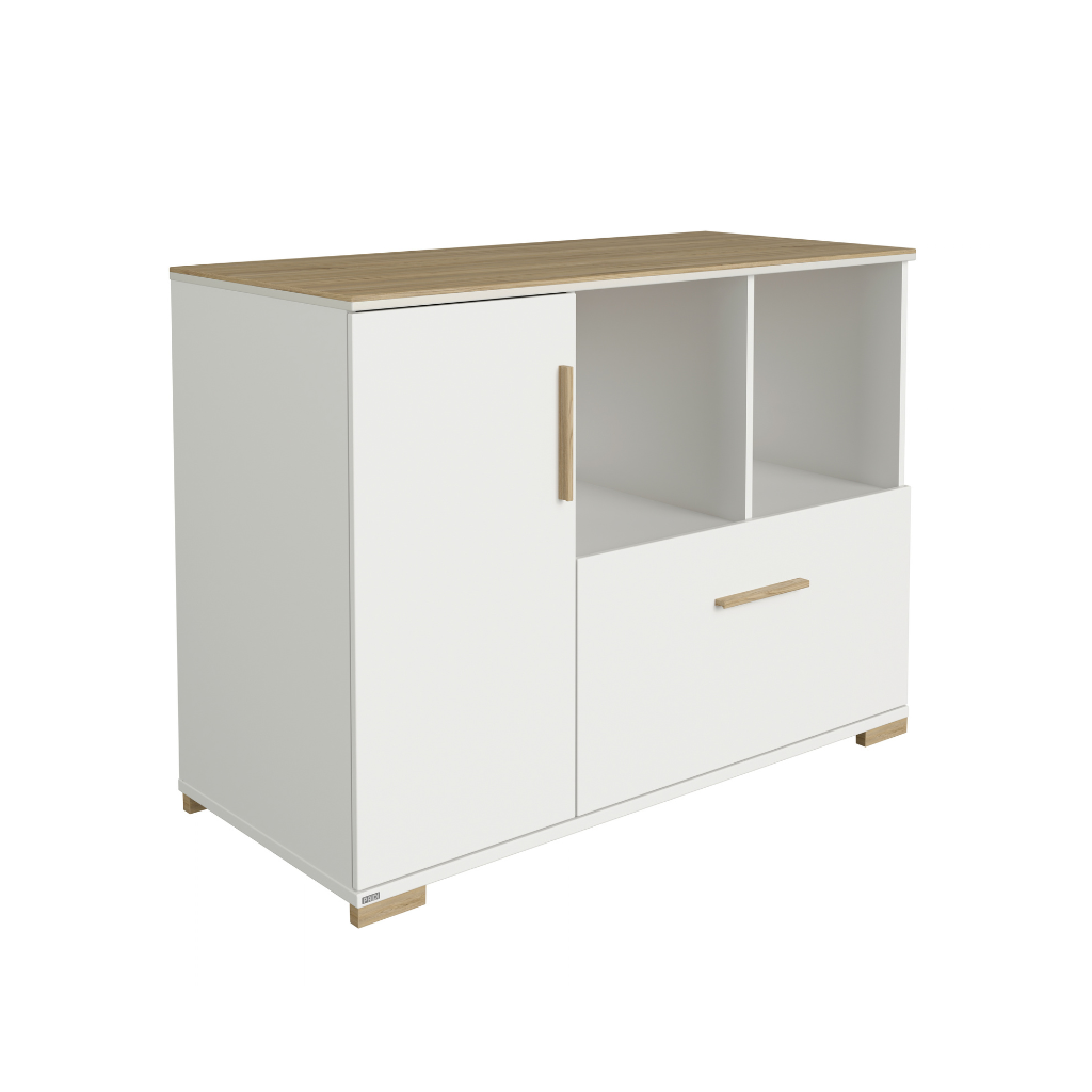PAIDI Commode à 1 Porte Et 1 Tiroir Enie White   