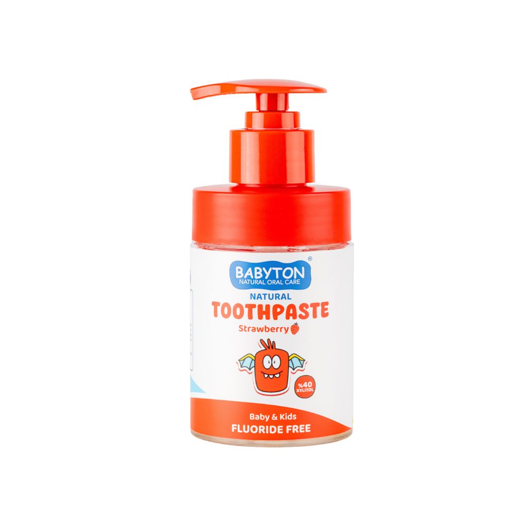 Babyton Tandpasta Pompflacon Fluoridevrij Aardbei Smaak 200 ml