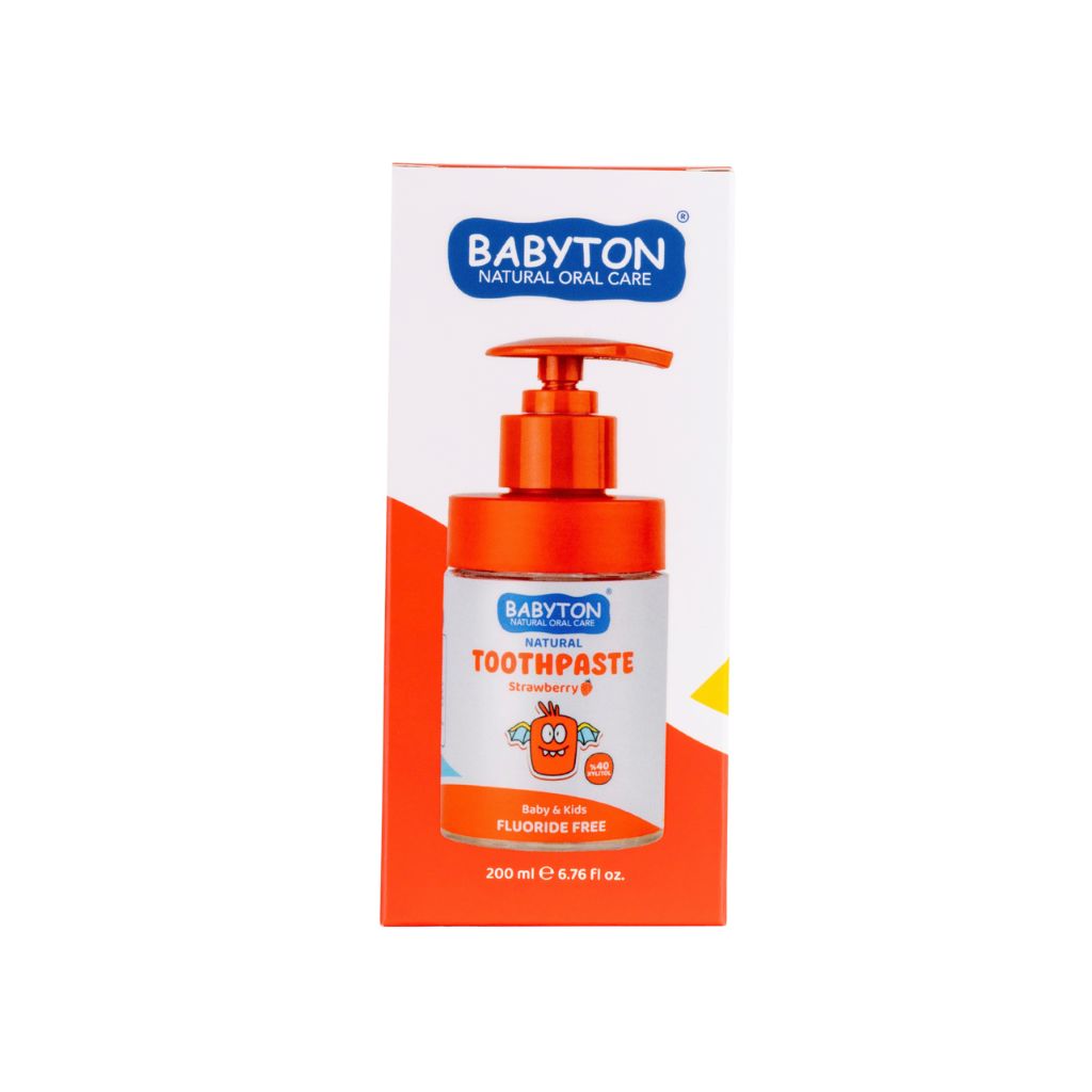 Babyton Tandpasta Pompflacon Fluoridevrij Aardbei Smaak 200 ml
