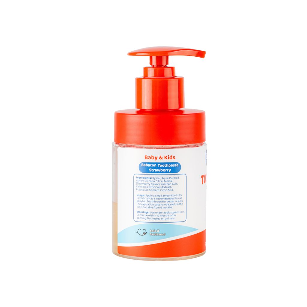 Babyton Tandpasta Pompflacon Fluoridevrij Aardbei Smaak 200 ml
