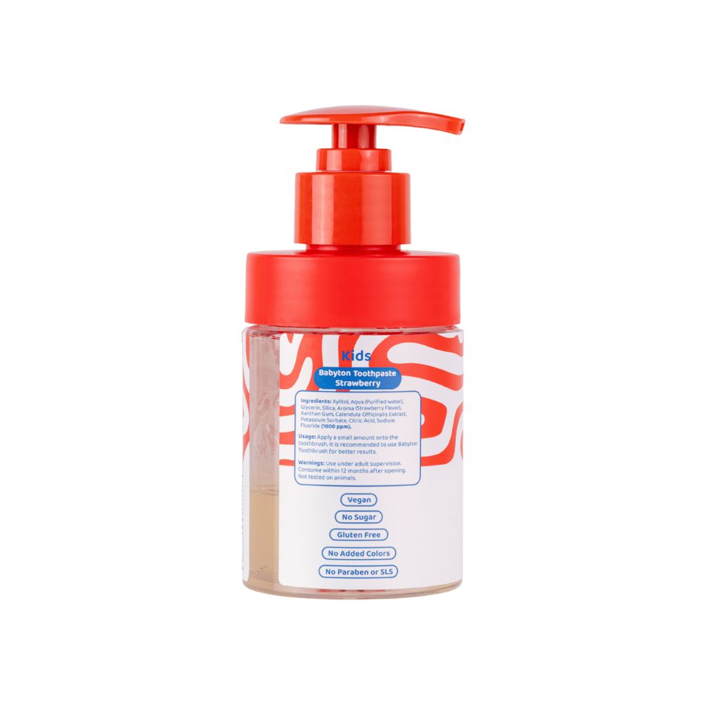 Babyton Tandpasta Pompflacon Met Fluoride 2+ Aardbei Smaak 200 ml