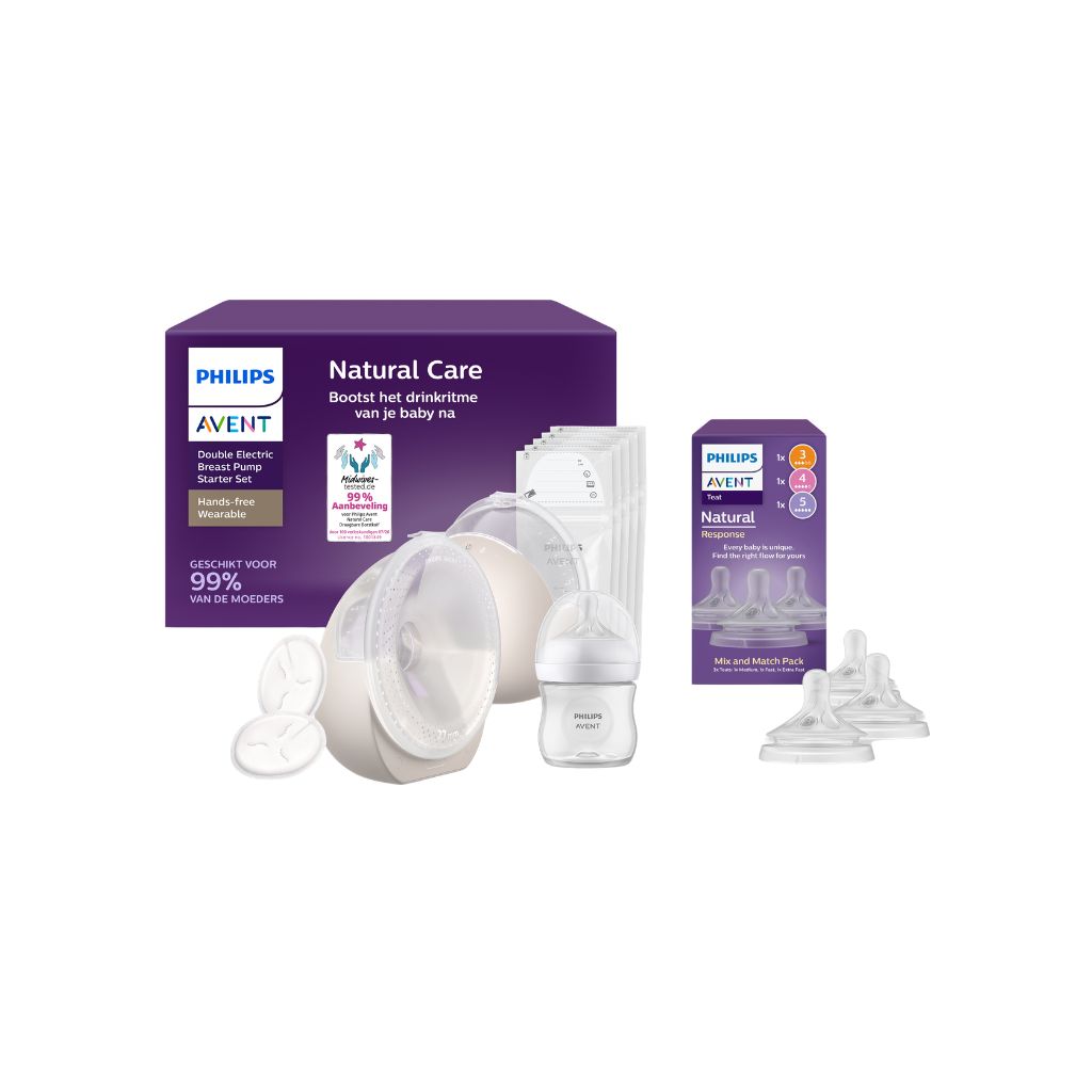 AVENT Borstkolf Hands-free Inbra Dubbel Starter Set + Zuigspeen Beige