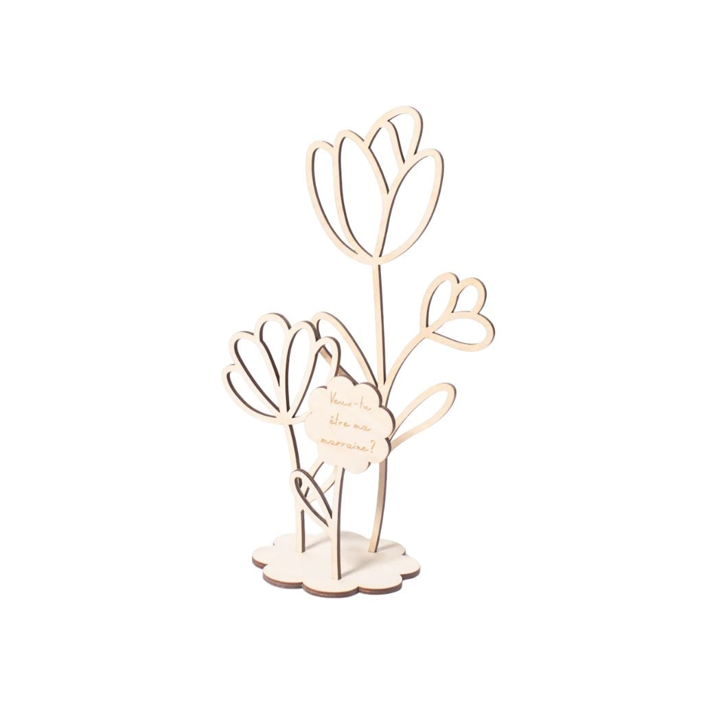 Woodie Goodie Aankondigingsdecoratie Bloemen "Veux-tu être Ma Marraine?" Wood