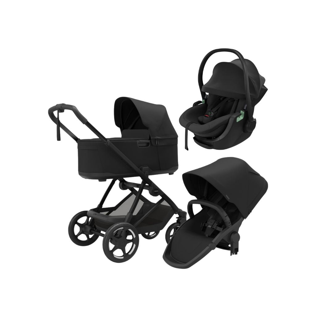 Thule 3-en-1 Poussette Charm Black +Nacelle Charm Black + Siège Auto Portable Groupe 0+ Maple Connect Black