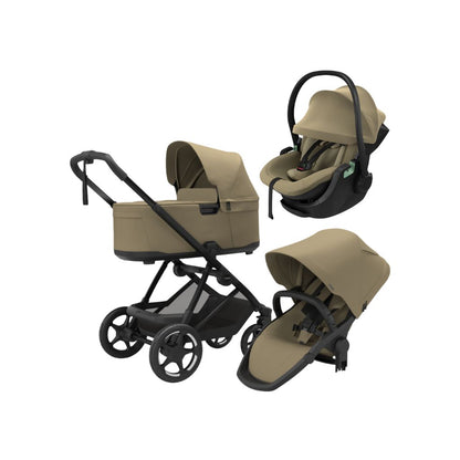 Thule 3-en-1 Poussette Charm Faded Khaki + Nacelle Charm Faded Khaki + Siège Auto Portable Groupe 0+ Maple Connect Faded Khaki 