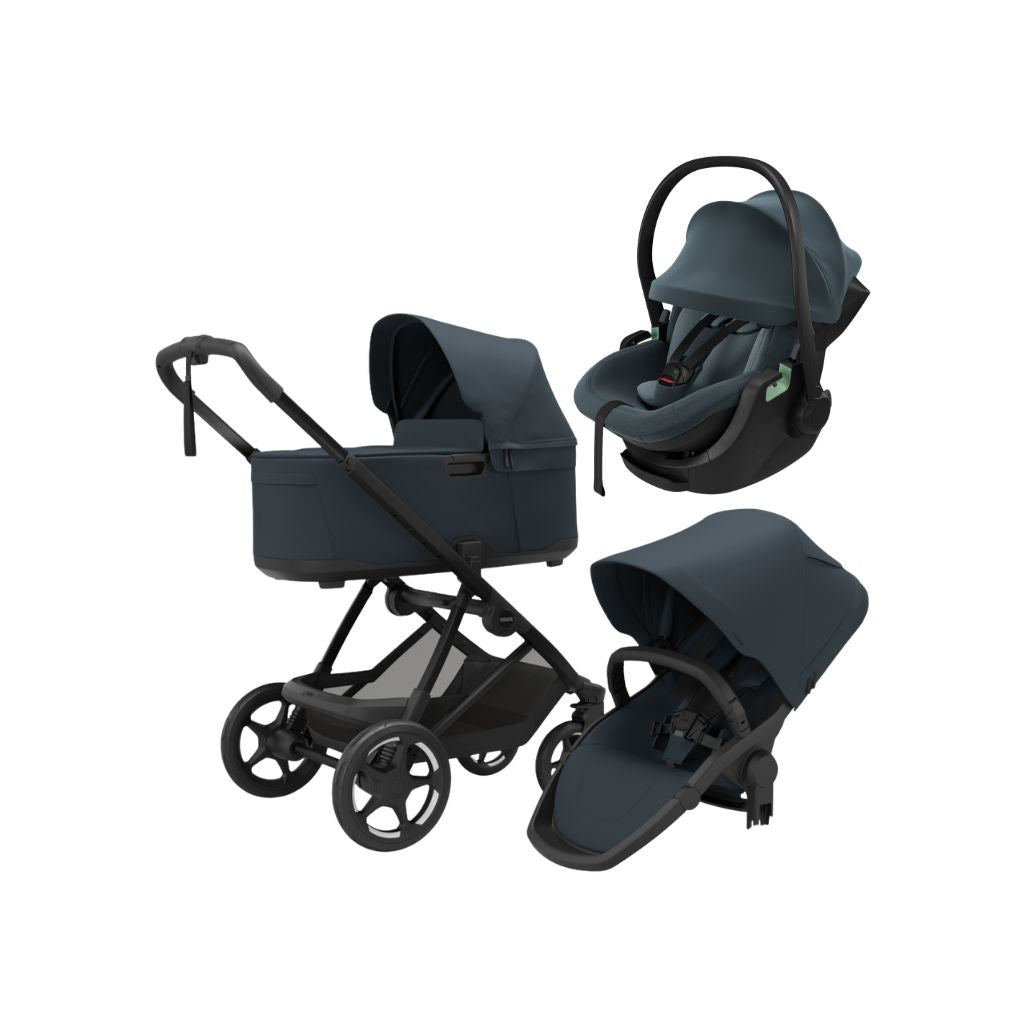 Thule 3-en-1 Poussette Charm Darkest Blue + Nacelle Darkest Blue + Siège Auto Portable Groupe 0+ Maple Connect Darkest Blue 