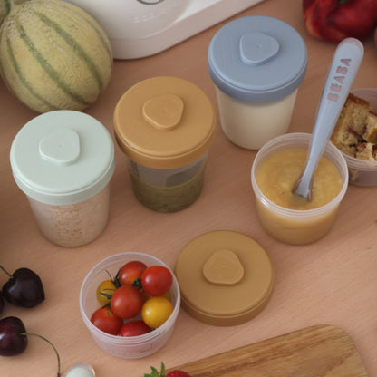 Béaba Bewaarpotjes Set Eerste Maaltijd Pebble – 12 Stuks + 2 Lepels
