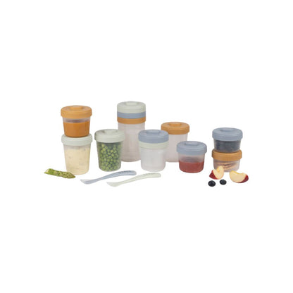 Béaba Bewaarpotjes Set Eerste Maaltijd Pebble – 12 Stuks + 2 Lepels