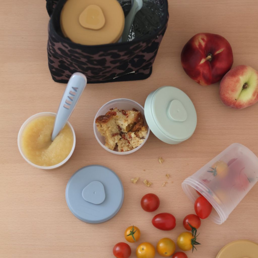 Béaba Bewaarpotjes Set Eerste Maaltijd Pebble – 12 Stuks + 2 Lepels