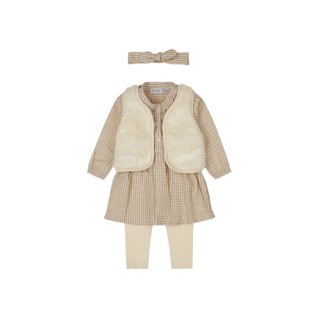 Dirkje Ensemble 4 pièces robe, legging, bodywarmer et bandeau Taupe fille
