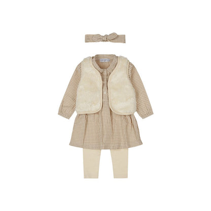 Dirkje Ensemble 4 pièces robe, legging, bodywarmer et bandeau Taupe fille