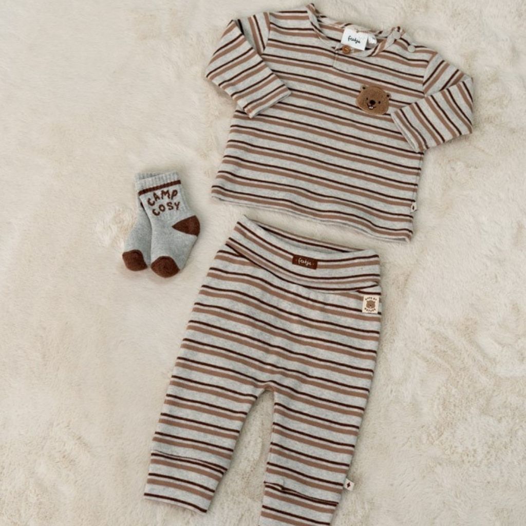 Feetje Pantalon En Maille Côtelée à Rayures Tiny Timber Tales Garçons Gray Melange 