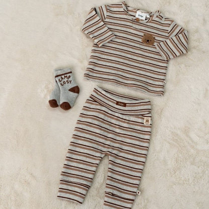 Feetje Pantalon En Maille Côtelée à Rayures Tiny Timber Tales Garçons Gray Melange 