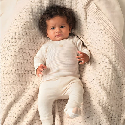 Feetje Longsleeve Rib Met Streep Honey Bear Sand Unisex