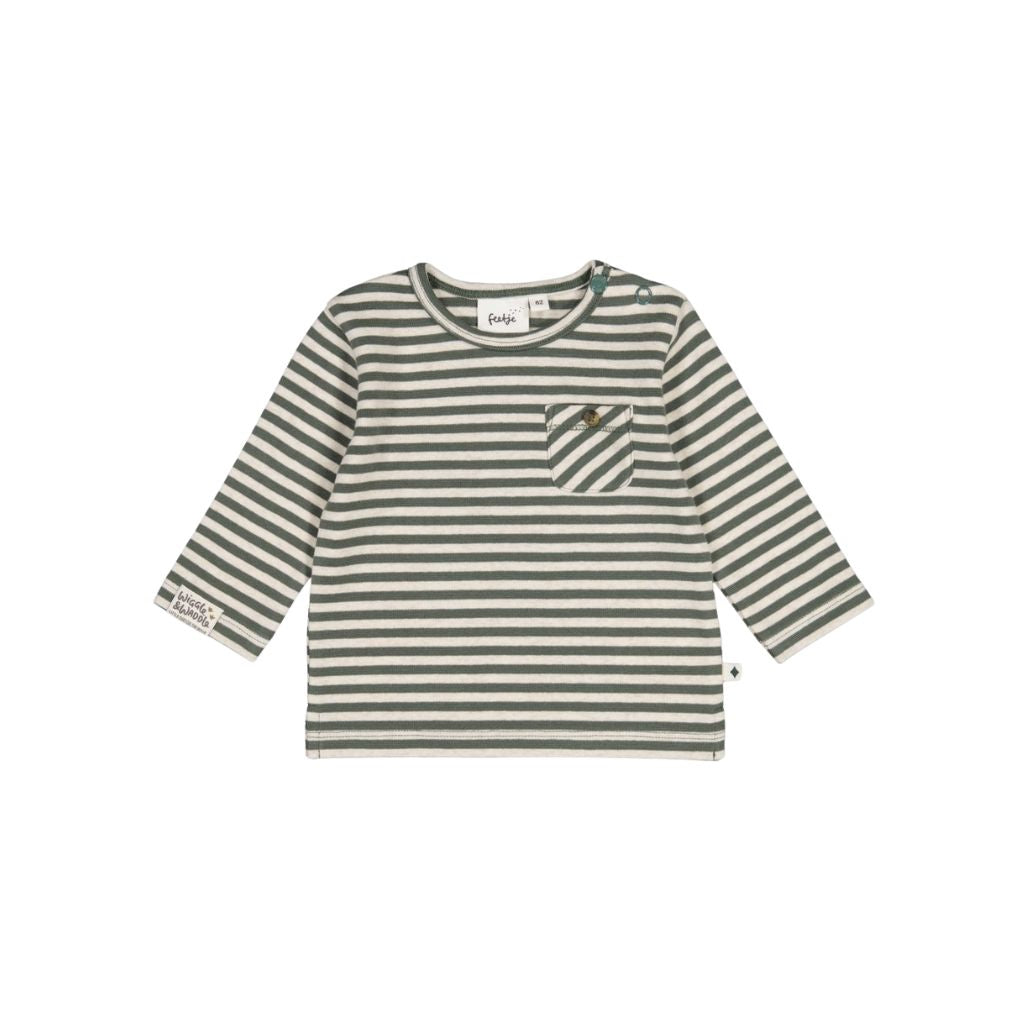 Feetje T-shirt à Manches Longues Col Côtelé et Rayures Wiggle and Waddle Garçons Green 