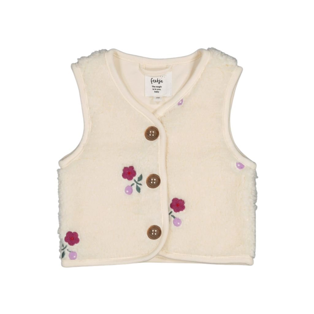 Feetje Gilet en Teddy Avec Broderie Afternoon Tea Filles Creme 