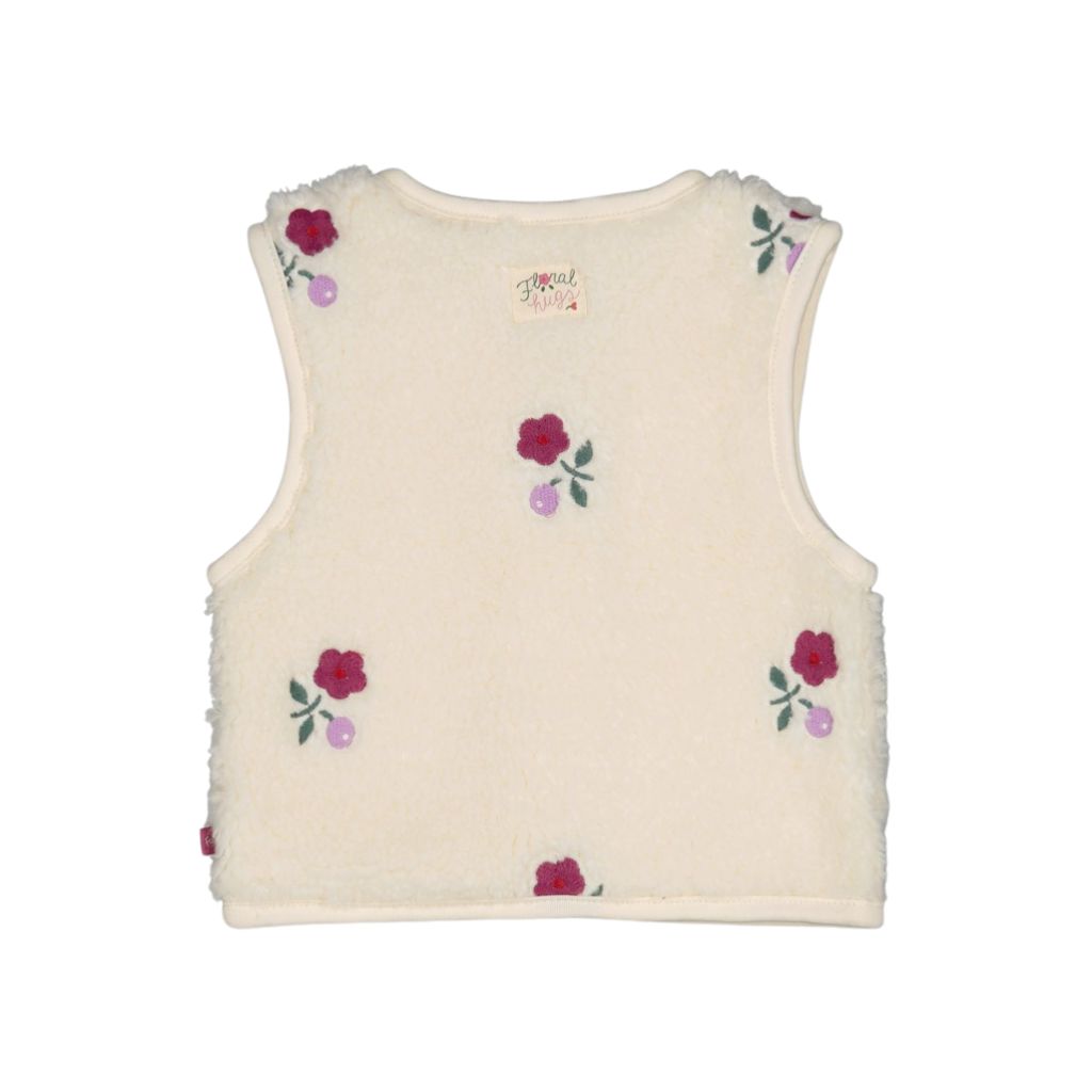 Feetje Gilet en Teddy Avec Broderie Afternoon Tea Filles Creme 
