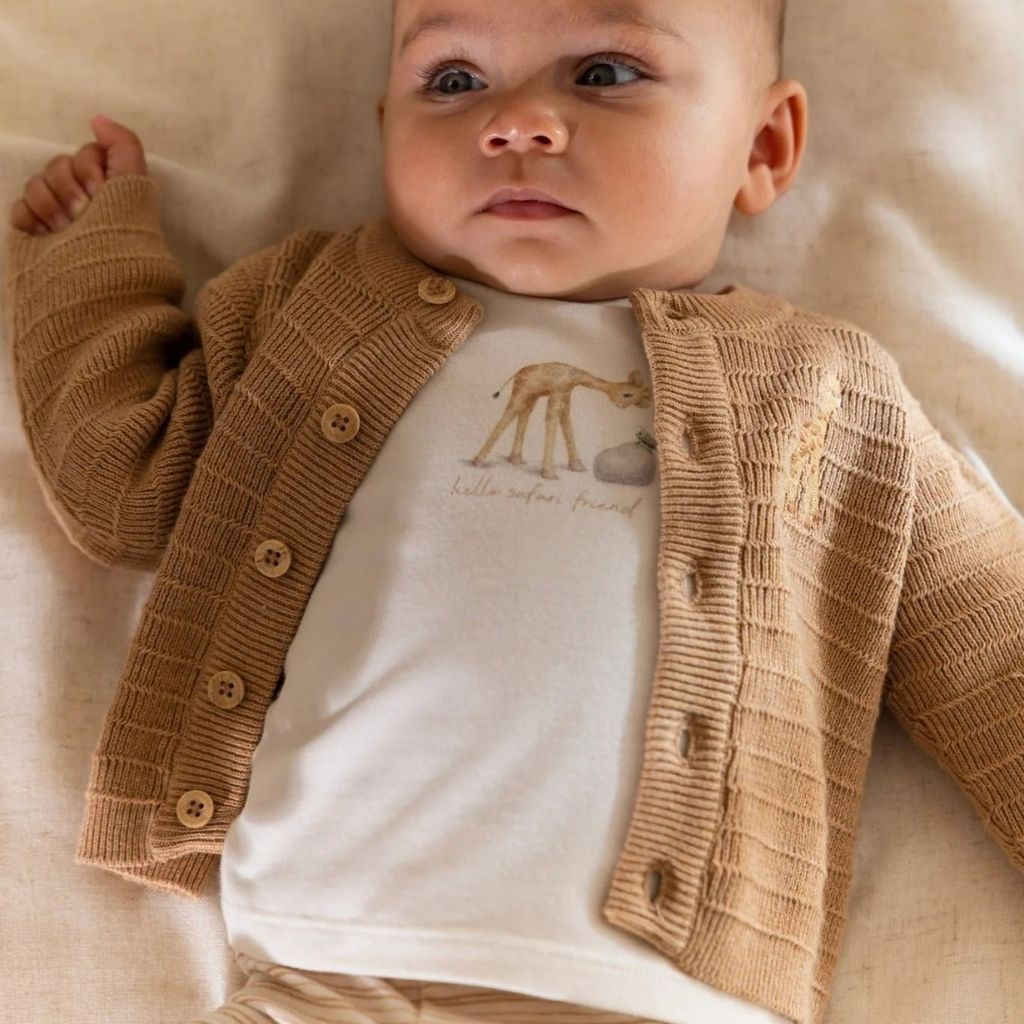 Little Dutch Cardigan Tricoté Safari Friends Soft Tan Unisexe