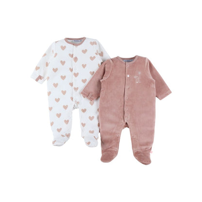 Noukie's Baby Pyjama's Mon Coeur Roze/Wit – 2 stuks