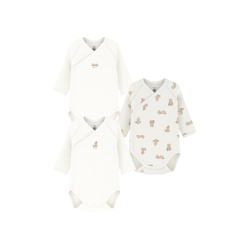 Petit Bateau Body cache-coeur et manches longues Ours - 3 pièces