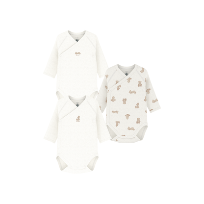 Petit Bateau Body cache-coeur et manches longues Ours - 3 pièces