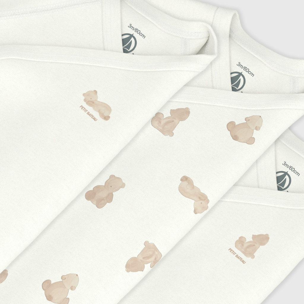Petit Bateau Body cache-coeur et manches longues Ours - 3 pièces