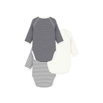 Petit Bateau Body cache-coeur et manches longues Rayures - 3 pièces
