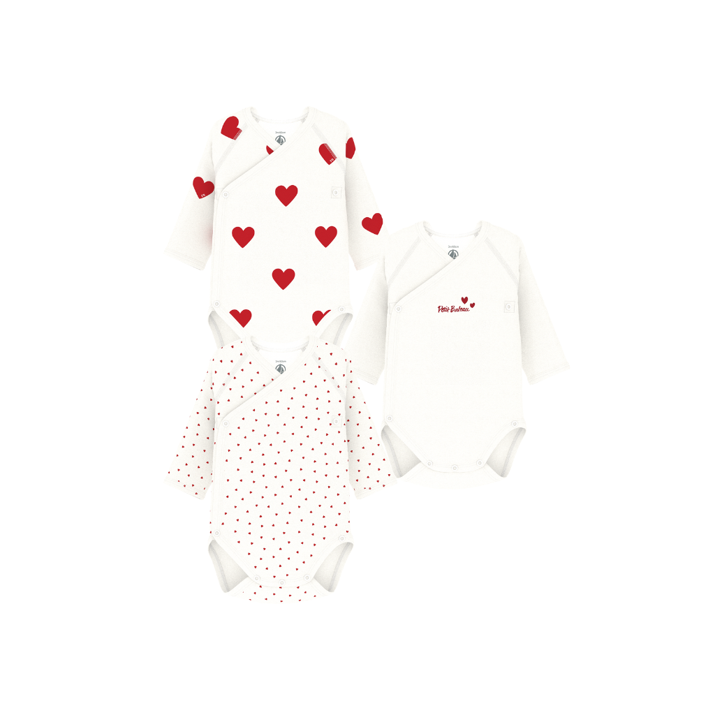 Petit Bateau Body met overslag en lange mouwen Hart - 3 stuks