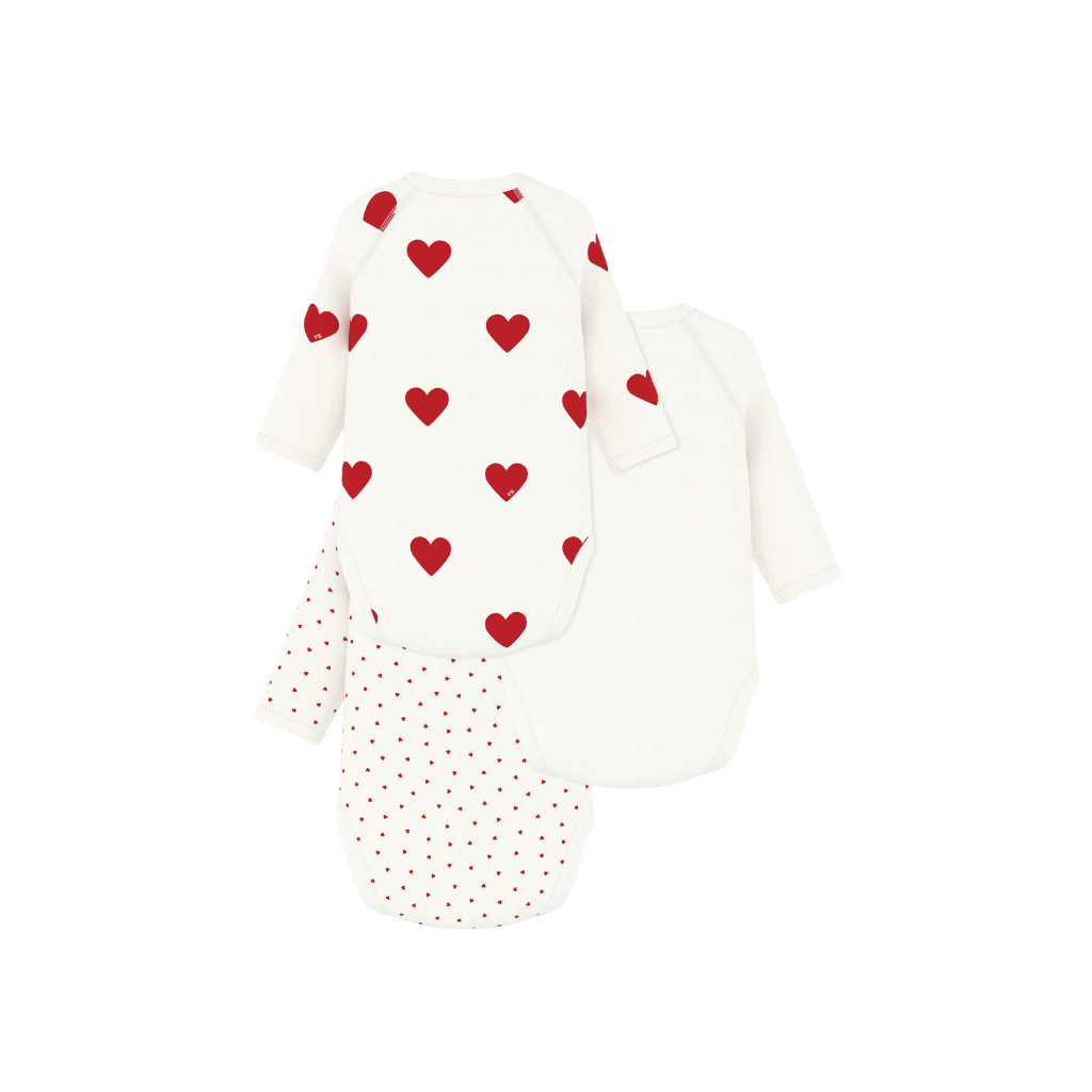 Petit Bateau Body met overslag en lange mouwen Hart - 3 stuks