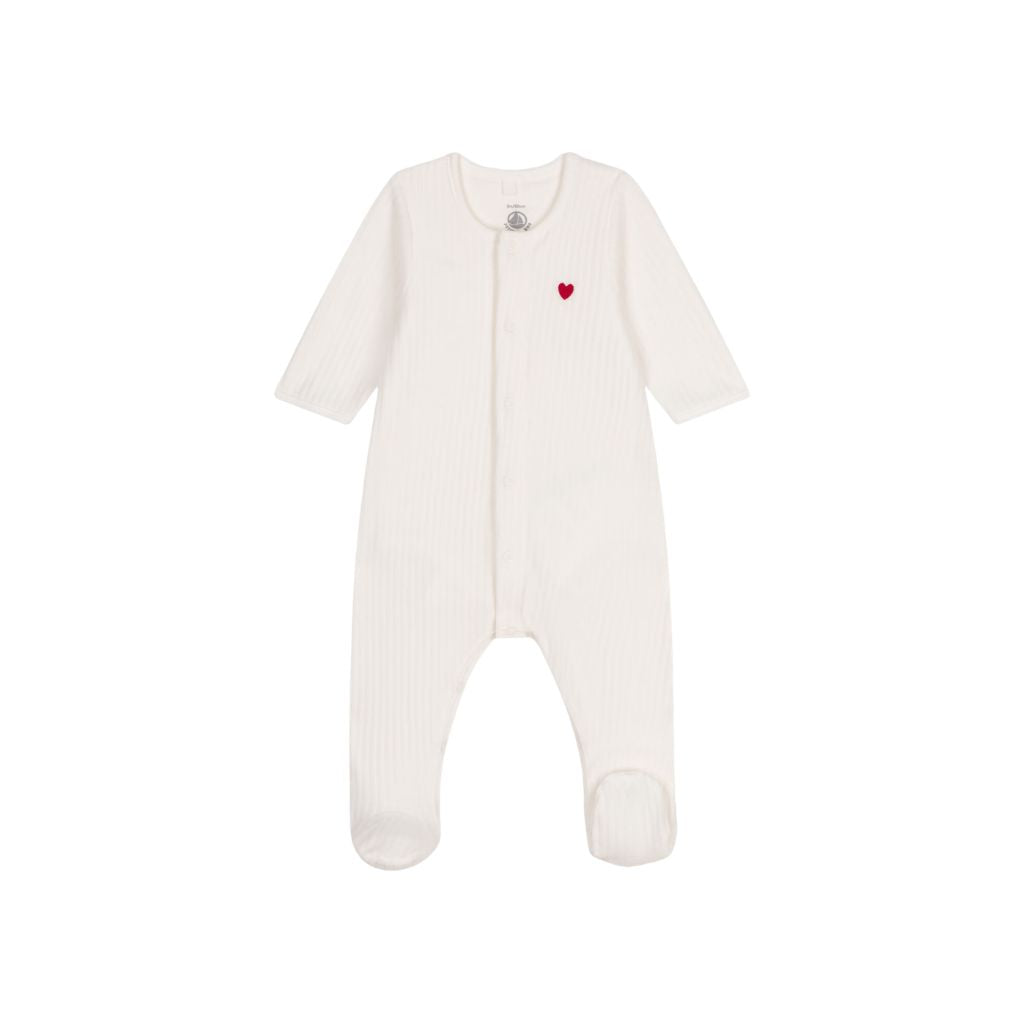 Pyjama Petit Bateau avec body intégré Velours Blanc Unisexe