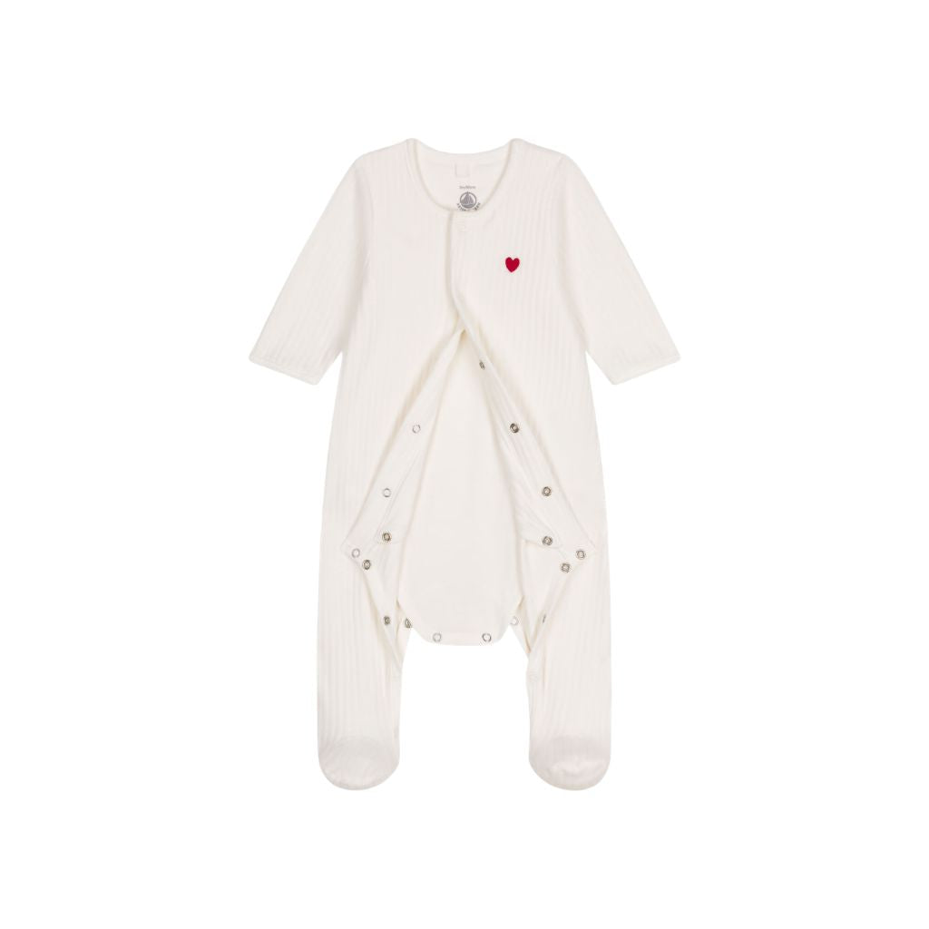 Pyjama Petit Bateau avec body intégré Velours Blanc Unisexe