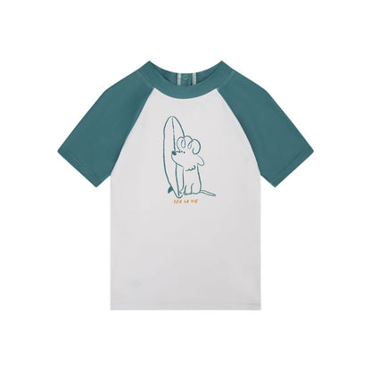 SwimEssentials T-shirt Surfer manches courtes Vert Blanc