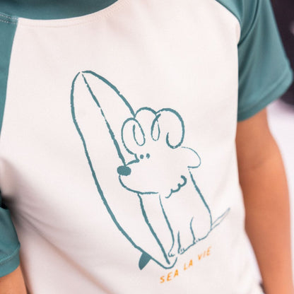 SwimEssentials T-shirt Surfer manches courtes Vert Blanc