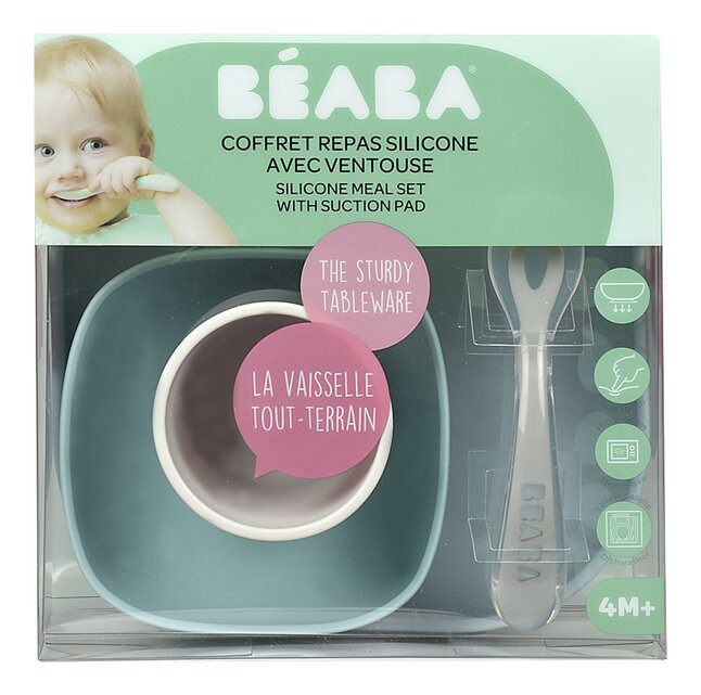Béaba Set repas 4 pièces silicone Jungle bleu