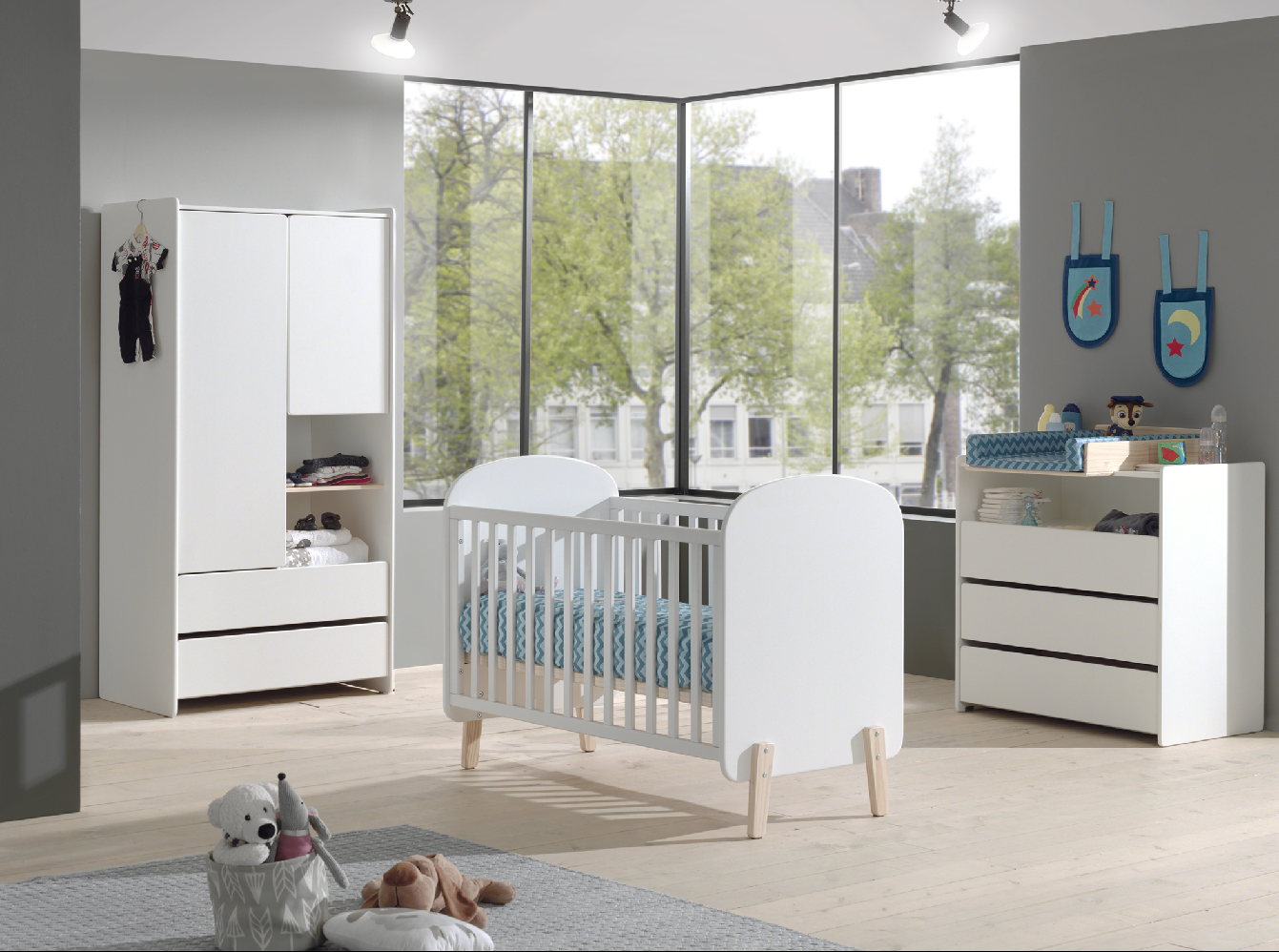 Jaxx Chambre de bébé 2 pièces (lit + commode avec rallonge) Kiddy blanc