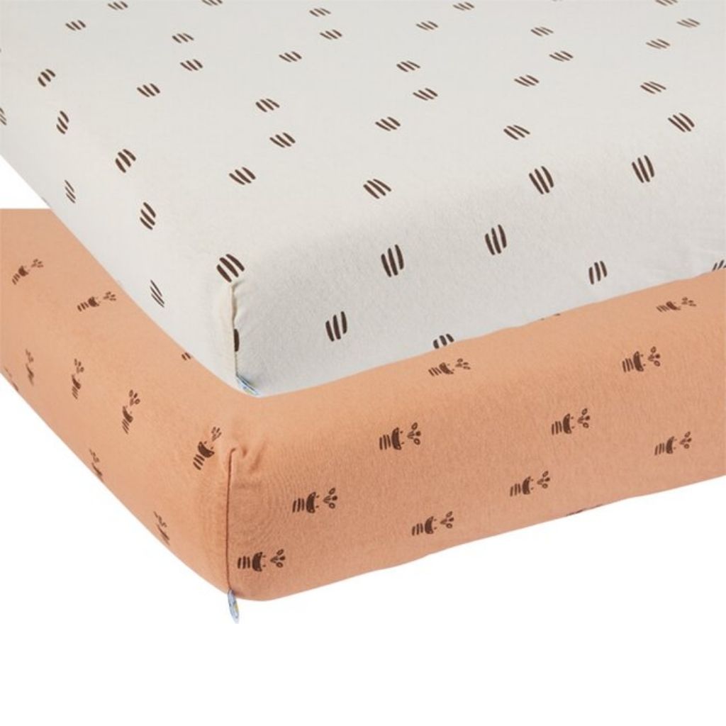 Dreambee Drap-housse pour berceau Flo écru/terracotta coton - 2 pièces