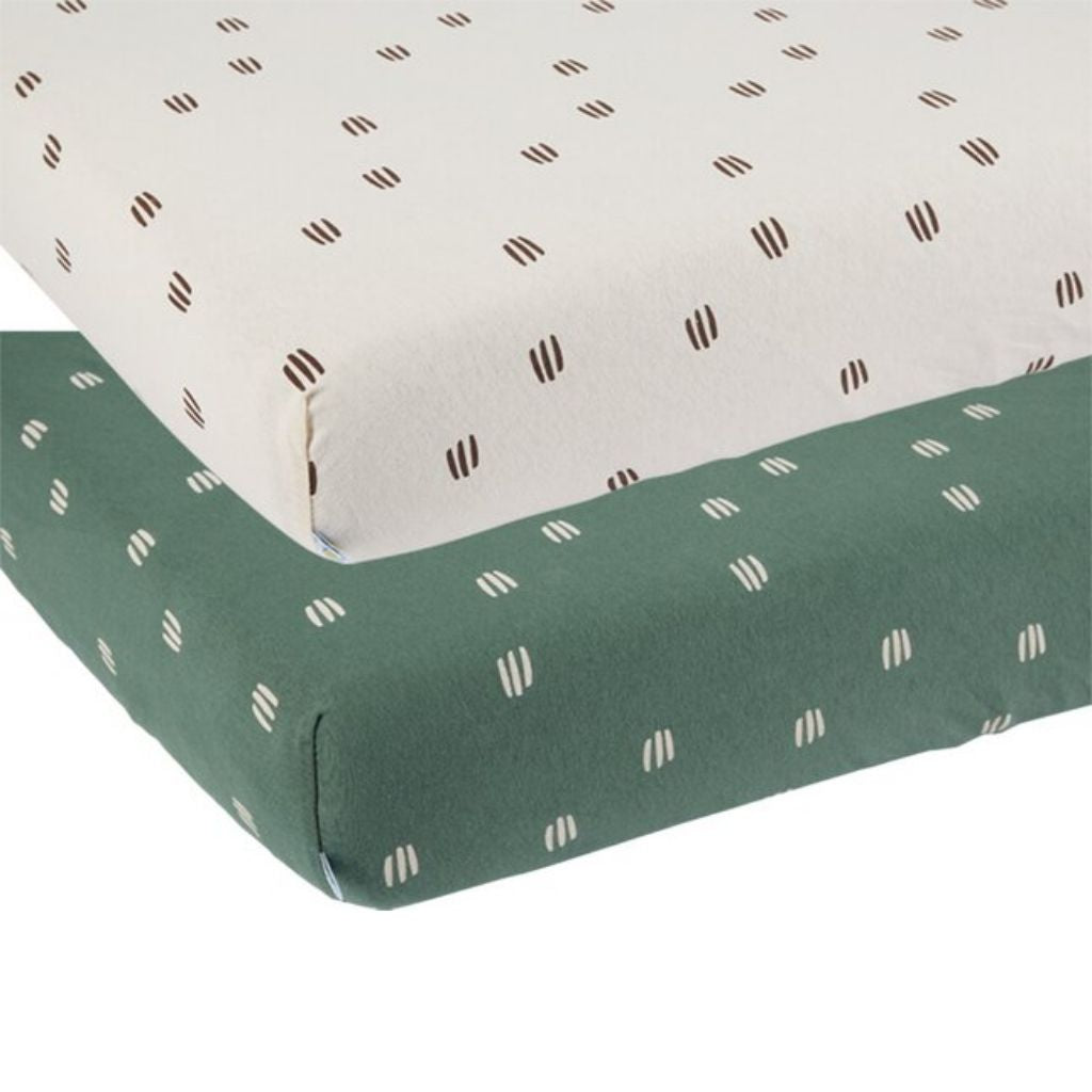 Dreambee Hoeslaken voor wieg Flo groen/ecru katoen - 2 stuks