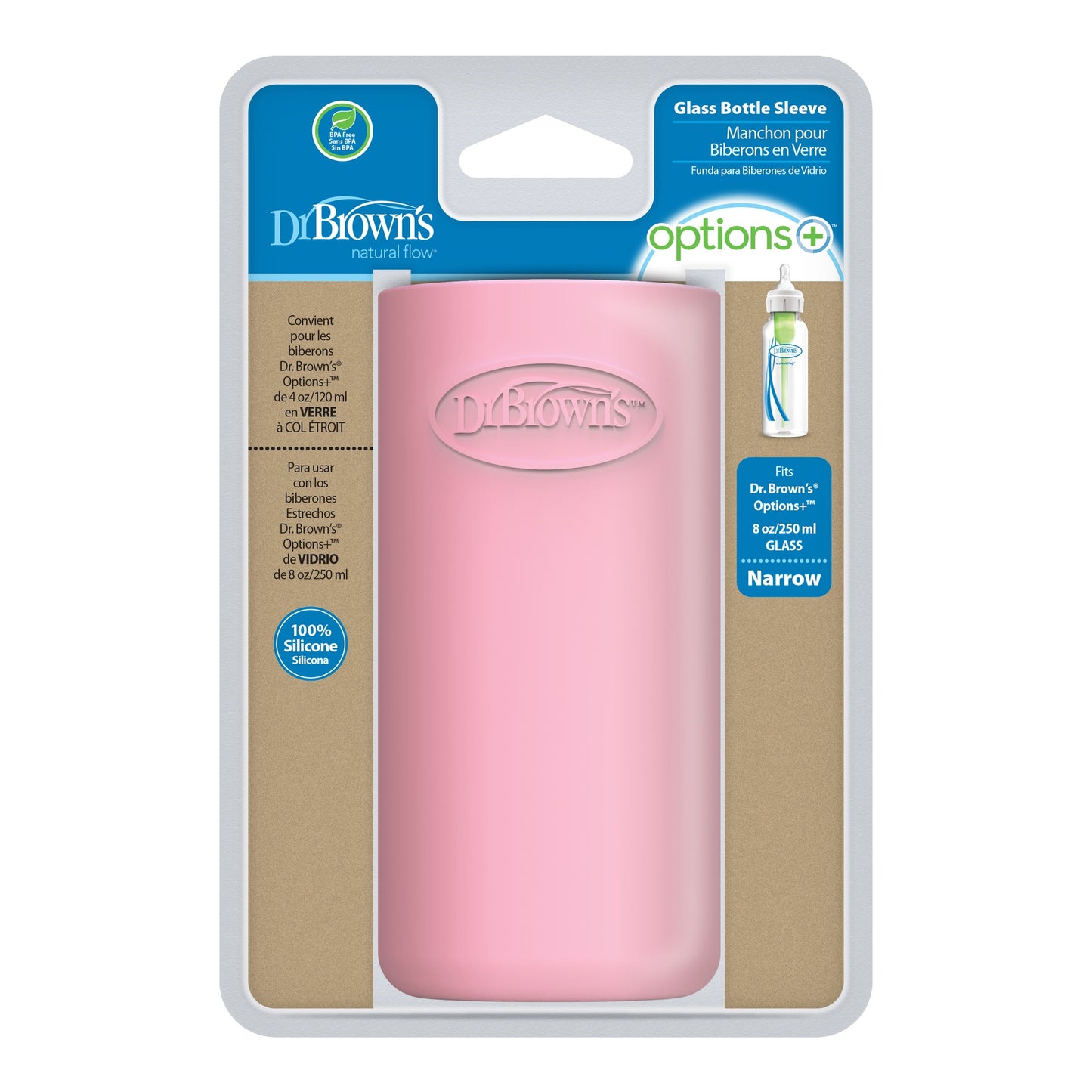 Dr. Brown's Housse de protection pour biberon en verre à col étroit rose 250 ml