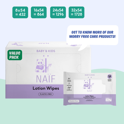 Naïf Lingettes humides Plastic Free Lotion Wipes 3 x 54 pièces