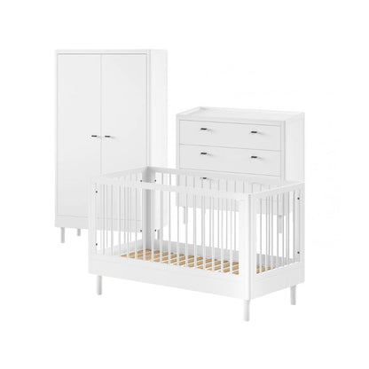 Jaxx Chambre de bébé 3 pièces (Lit évolutif L 140 x Lg 70 cm + commode + armoire 2 portes) Forrest Hêtre blanc