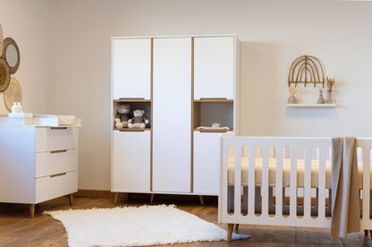 Pericles Chambre 3 éléments (lit L 120 x Lg 60 cm + commode + armoire 5 portes) Boho White