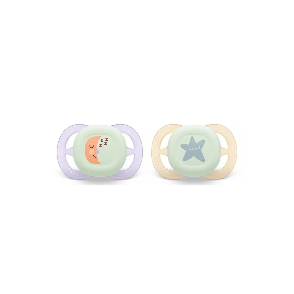 Philips AVENT Fopspeen + 0 maanden Ultra Start Night Mix munt/blauw, lila/perzik - 2 stuks