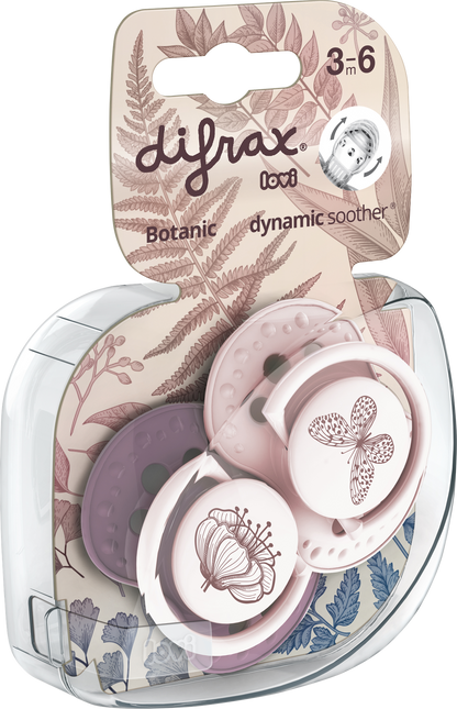 Difrax Sucette + 3 mois LOVI Dynamic Botanic Pink/Purple - 2 pièces