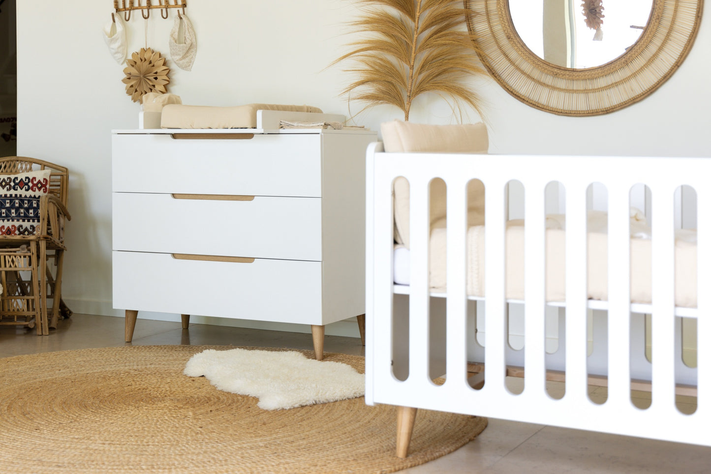 Pericles 2-delige babykamer (bed L 120 x B 60 cm + commode) Boho White