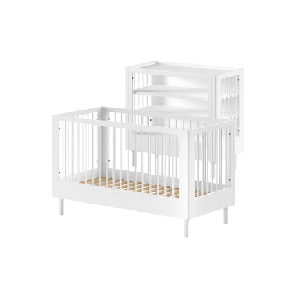 Jaxx Chambre de bébé 2 pièces (Lit évolutif L 140 x Lg 70 cm + commode ouverte) Forrest Hêtre blanc