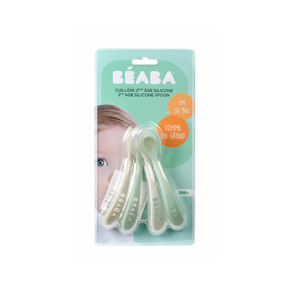 Béaba Lepel uit silicone 2de leeftijd Velvet grey/Sage green - 4 stuks