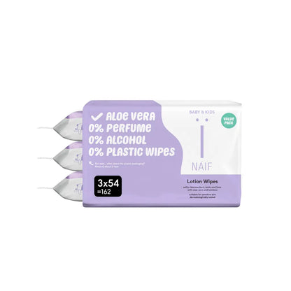 Naïf Lingettes humides Plastic Free Lotion Wipes 3 x 54 pièces